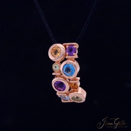 Rose gold pendant with multiple semi precious stones