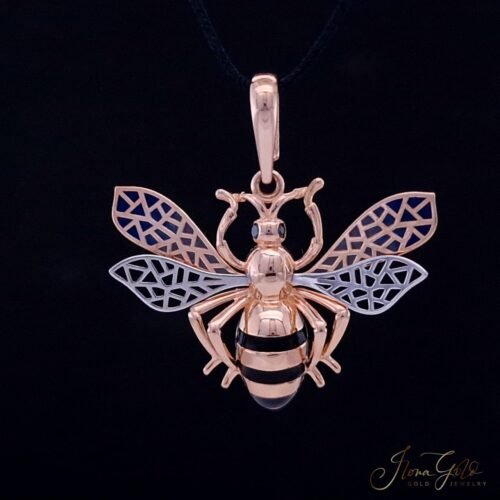 Rose gold pendant bee with black enamel