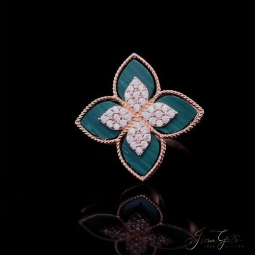 Clover Malachite Zirconia Ring