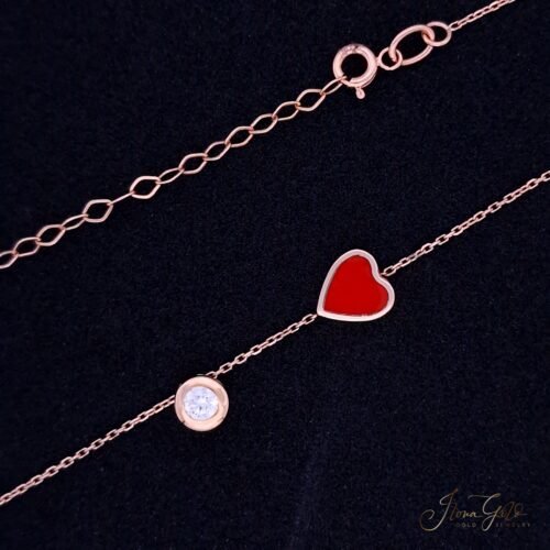 Enamel Heart  And Zirconia Pendant Necklace Set
